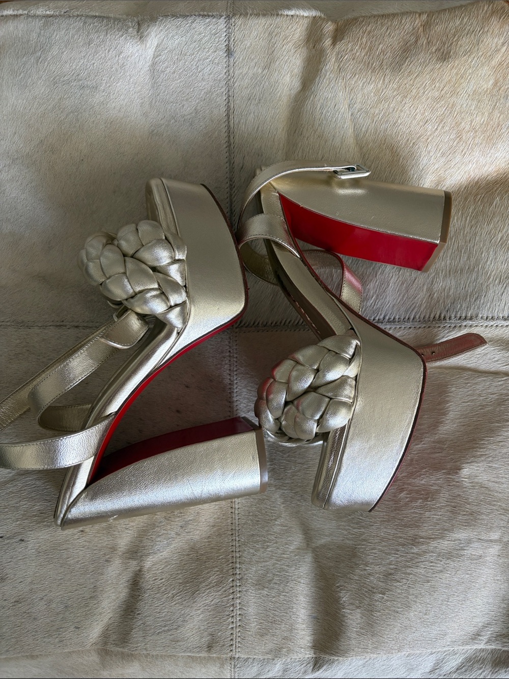 Christian Louboutin Braided Metallic Silver Strappy Heels
